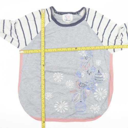 Mantaray Womens Grey Size 14 Embroidered Bird Pullover Jumper