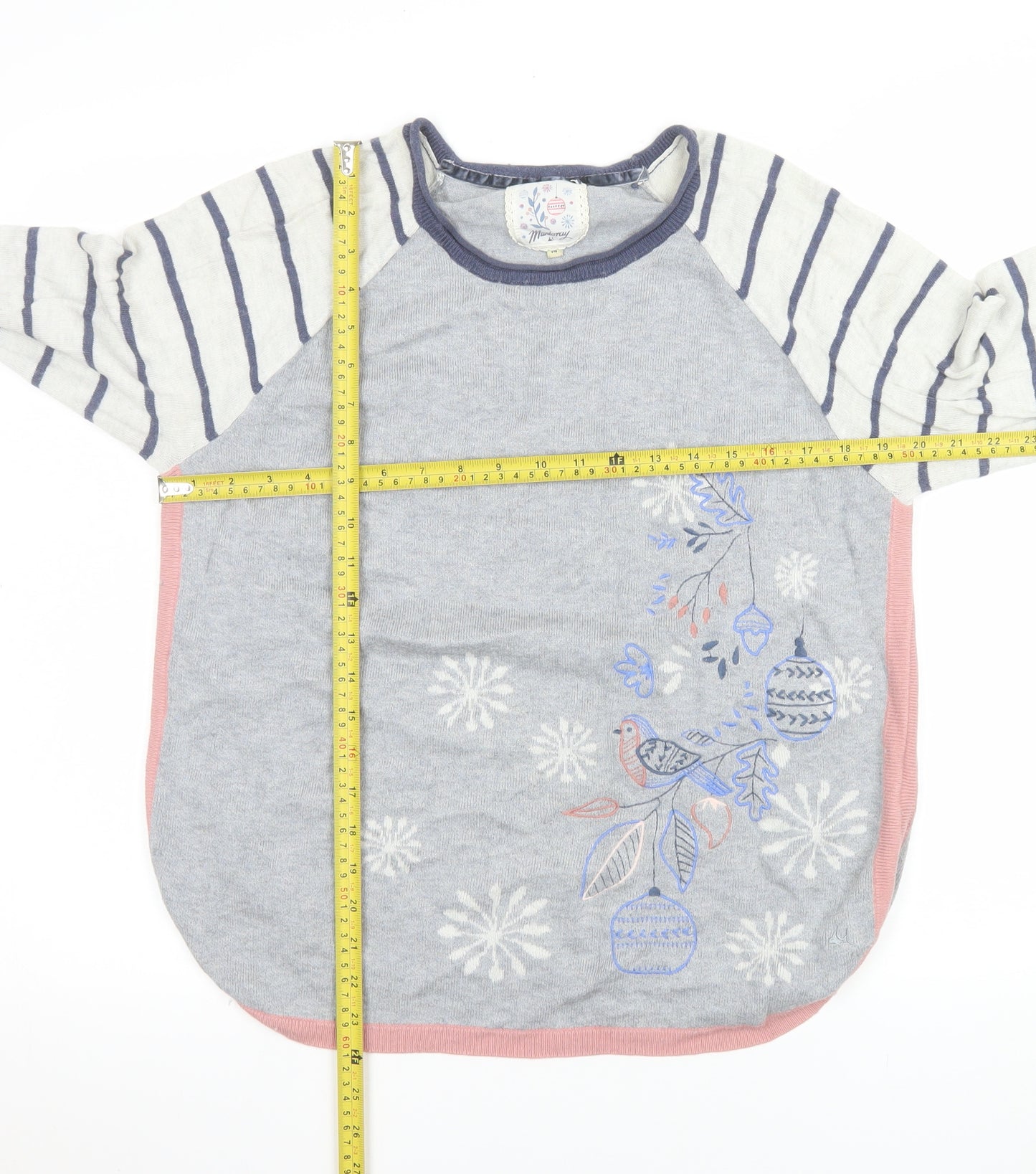 Mantaray Womens Grey Size 14 Embroidered Bird Pullover Jumper