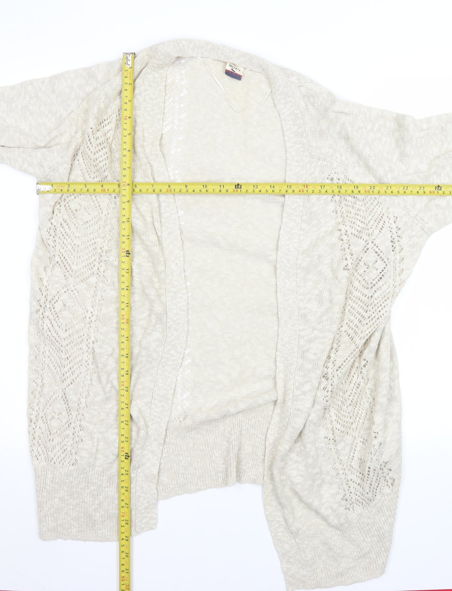 Roxy Women Beige Open Knit Long Sleeve Cardigan XL