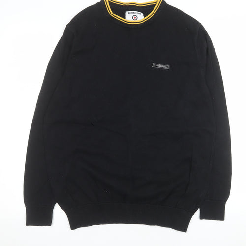 Lambretta Men's Black Cotton Crew Neck Pullover Jumper M