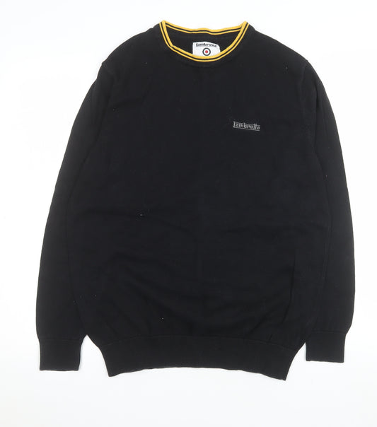 Lambretta Men's Black Cotton Crew Neck Pullover Jumper M