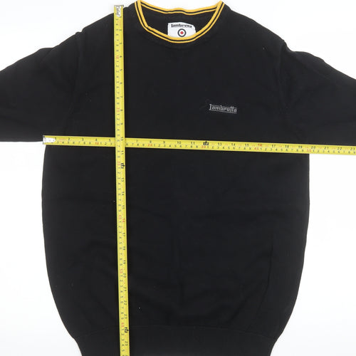 Lambretta Men's Black Cotton Crew Neck Pullover Jumper M