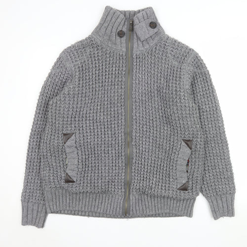 Next Men’s Grey Chunky-Knit Full Zip High Neck Jumper L