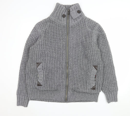 Next Men’s Grey Chunky-Knit Full Zip High Neck Jumper L