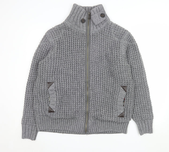 Next Men’s Grey Chunky-Knit Full Zip High Neck Jumper L