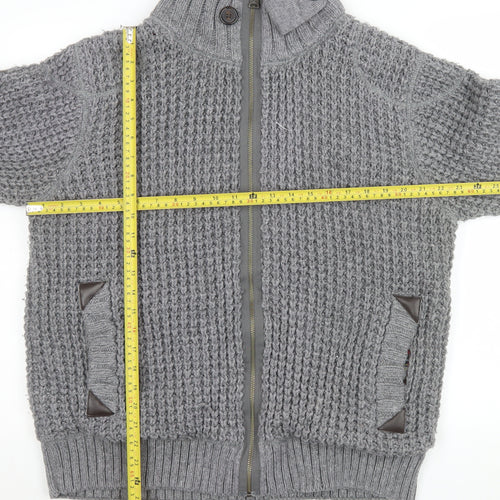 Next Men’s Grey Chunky-Knit Full Zip High Neck Jumper L