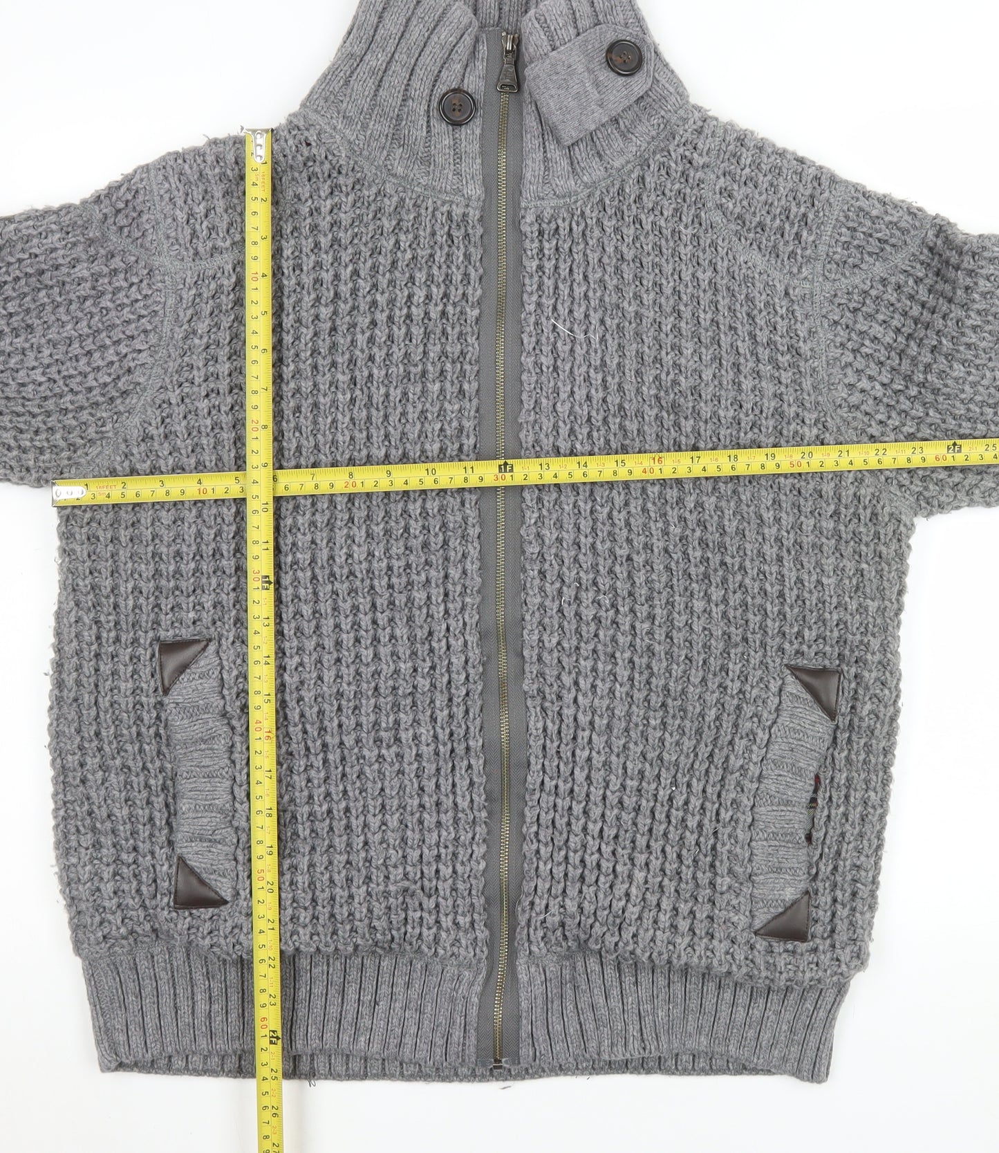 Next Men’s Grey Chunky-Knit Full Zip High Neck Jumper L