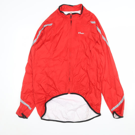 B'Twin Men's Red Windbreaker Lightweight Cycling Jacket M