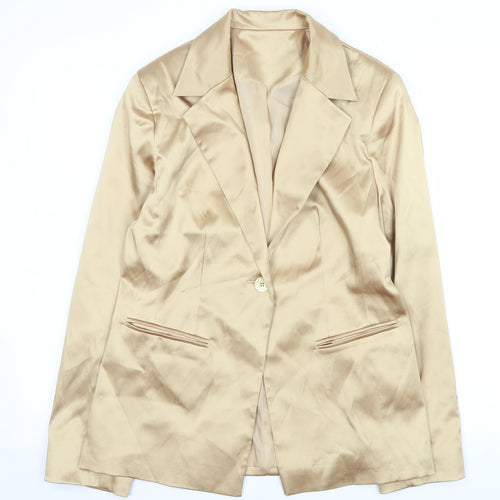 NL Collection Women Beige Single-Breasted Blazer UK 14 Tailored Satin Finish