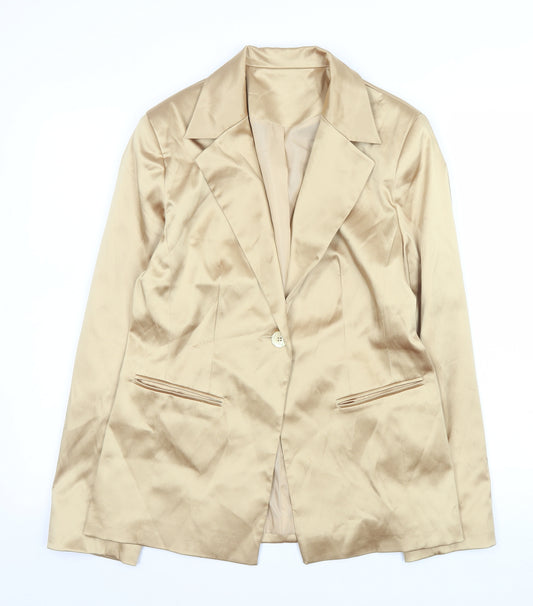 NL Collection Women Beige Single-Breasted Blazer UK 14 Tailored Satin Finish