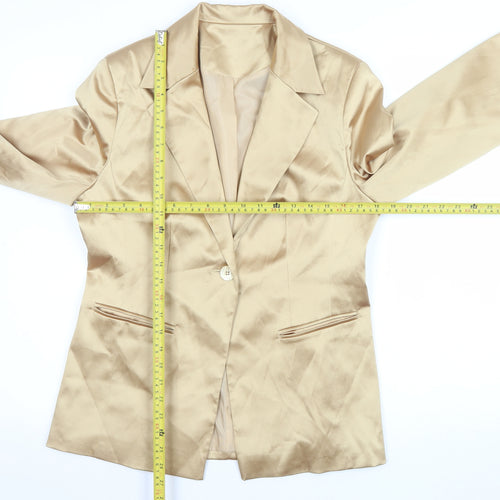 NL Collection Women Beige Single-Breasted Blazer UK 14 Tailored Satin Finish