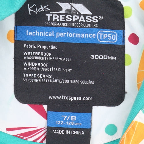 Trespass Girls Multicoloured Waterproof Hooded Rain Coat 7-8 Years