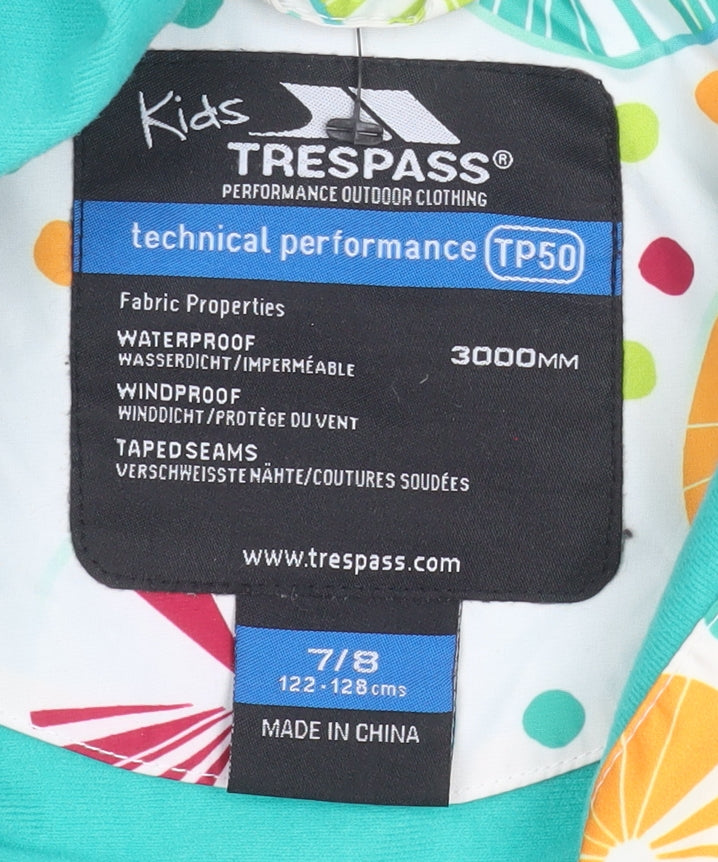 Trespass Girls Multicoloured Waterproof Hooded Rain Coat 7-8 Years
