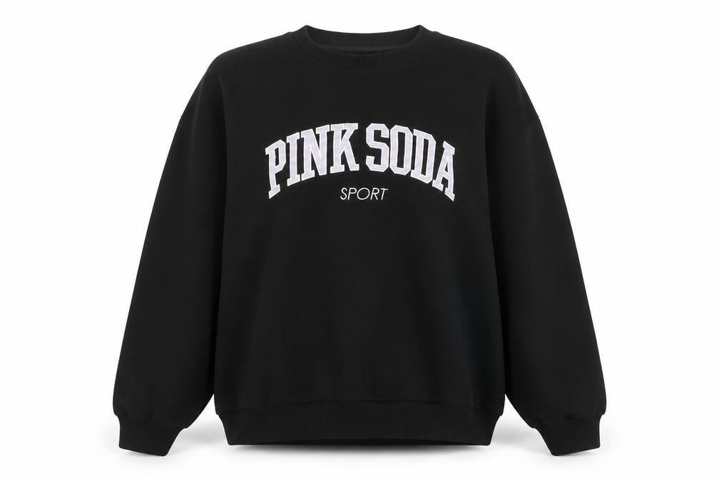 Front view of Pink Soda Sport Women's Black Medium Pullover Sweatshirt