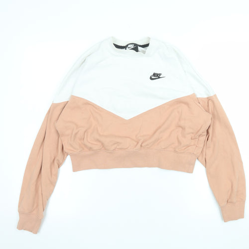 Nike Women’s Beige & White Colourblock Pullover Sweatshirt Size L