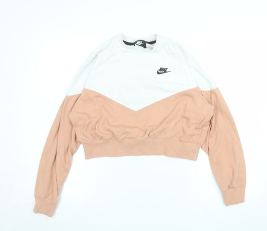 Nike Women’s Beige & White Colourblock Pullover Sweatshirt Size L