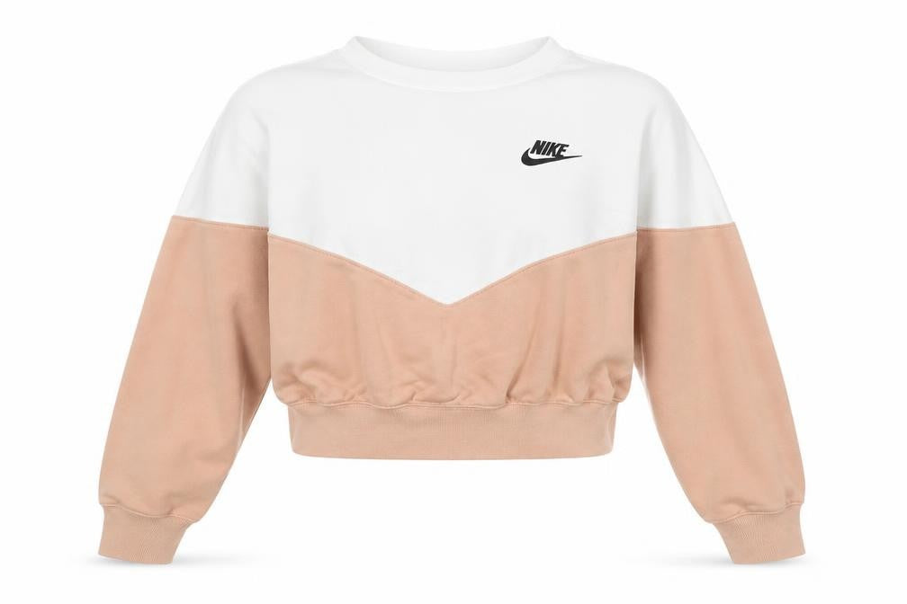 Front view of Nike Women’s Beige & White Colourblock Pullover Sweatshirt, size L
