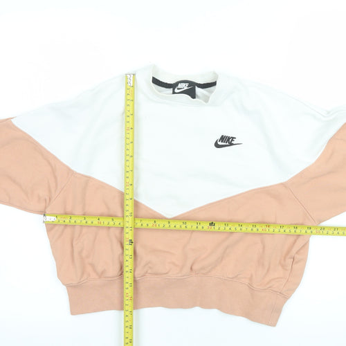 Nike Women’s Beige & White Colourblock Pullover Sweatshirt Size L
