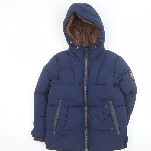 Next Boys Blue Hooded Puffer Jacket 4-5 Years Winter Lined Coat