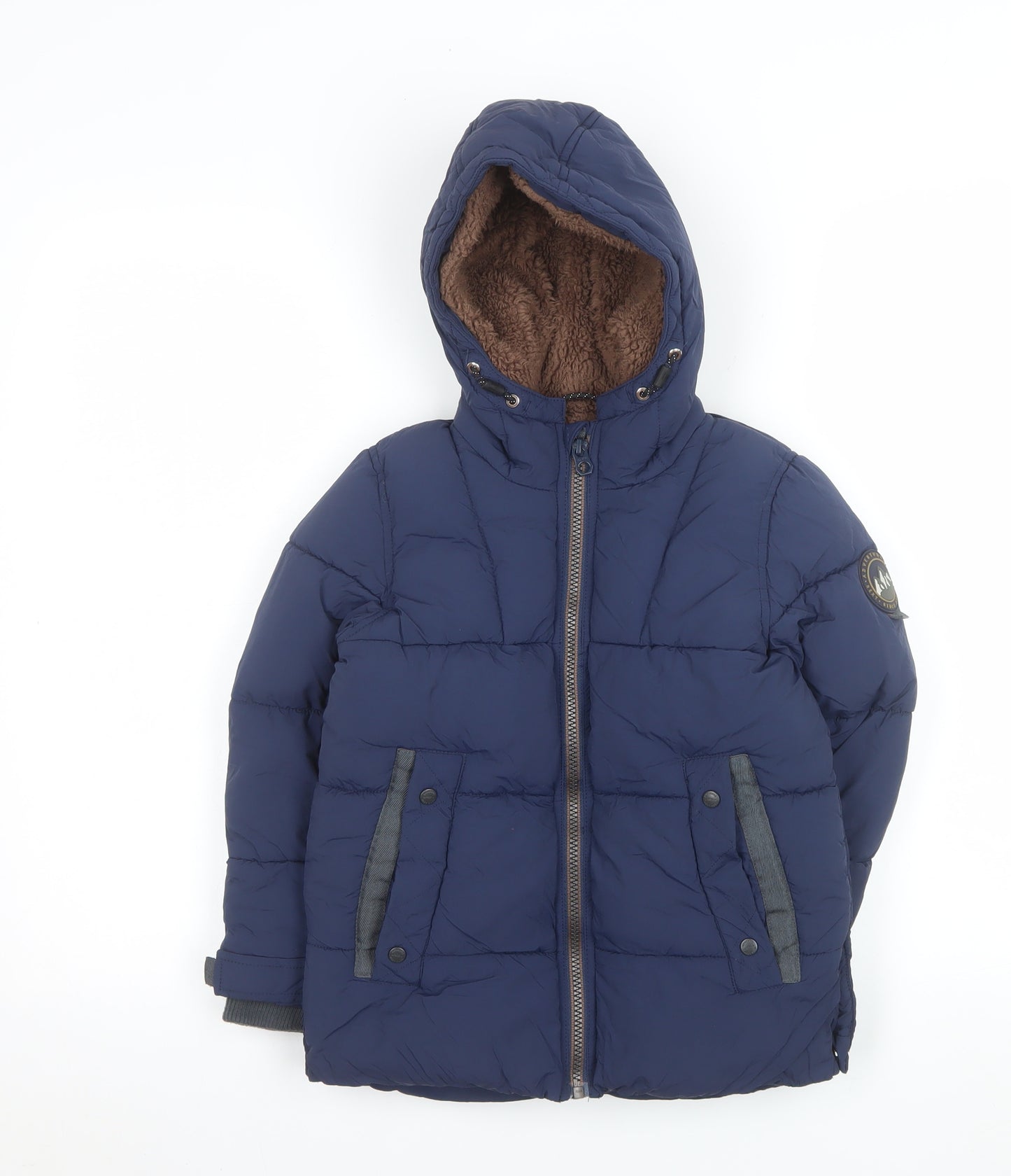 Next Boys Blue Hooded Puffer Jacket 4-5 Years Winter Lined Coat