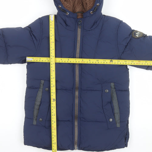 Next Boys Blue Hooded Puffer Jacket 4-5 Years Winter Lined Coat