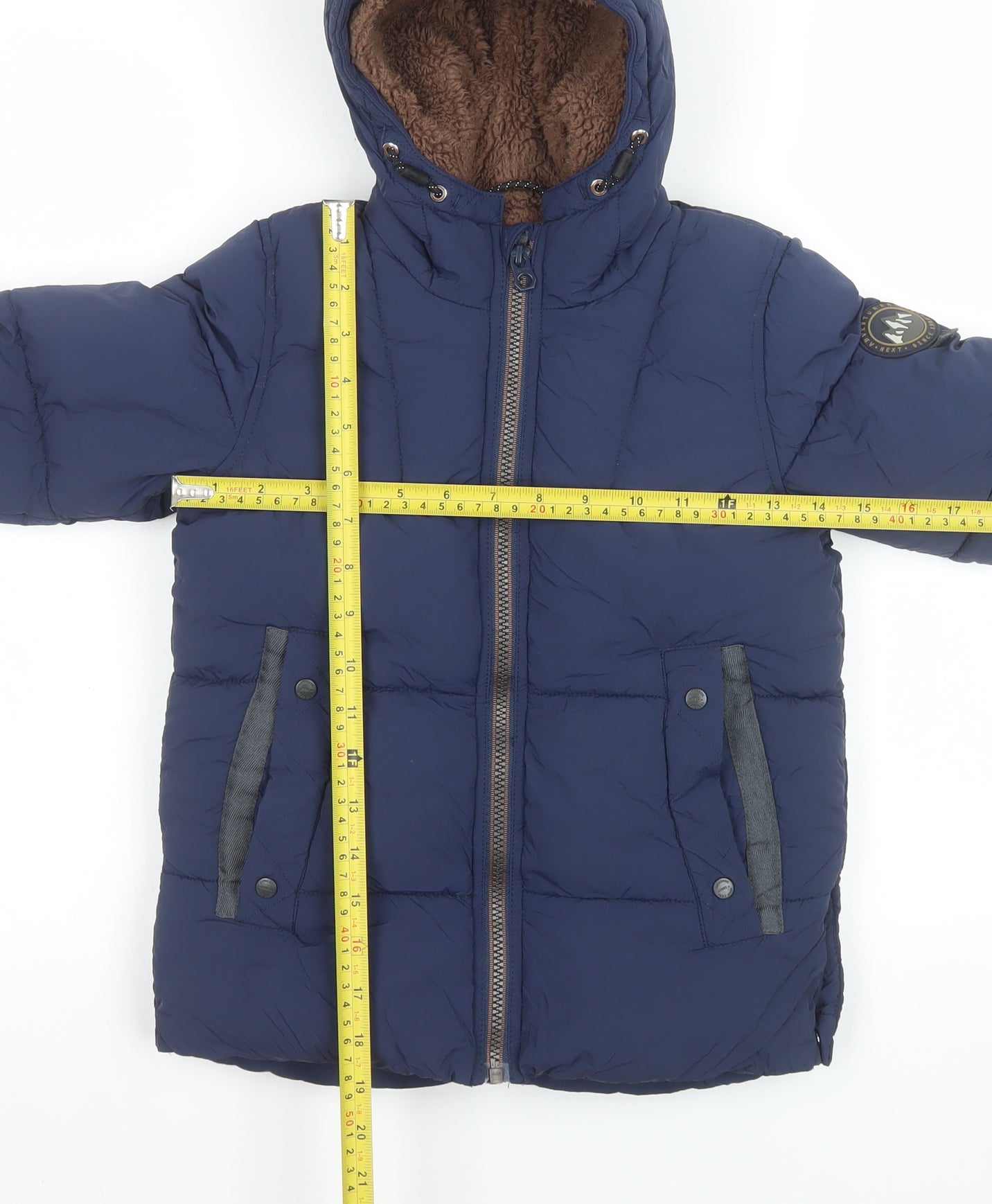 Next Boys Blue Hooded Puffer Jacket 4-5 Years Winter Lined Coat
