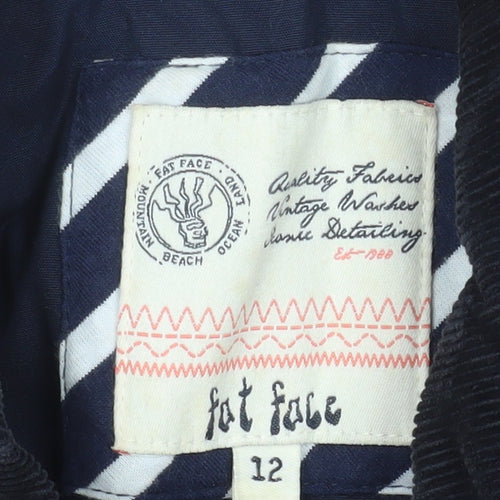 Fat Face Women's Blue Belted Parka Jacket Size 12 Lined Outdoor Style