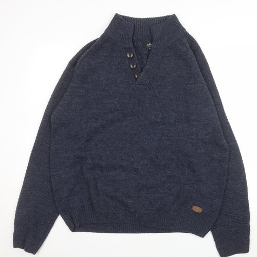 Eastex Men's Blue Henley Jumper XL Wool Blend Knit