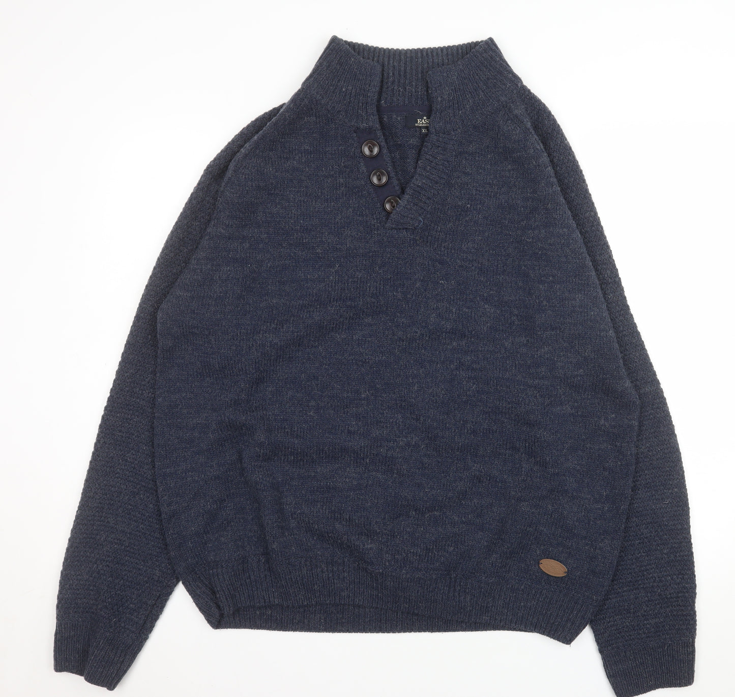 Eastex Men's Blue Henley Jumper XL Wool Blend Knit