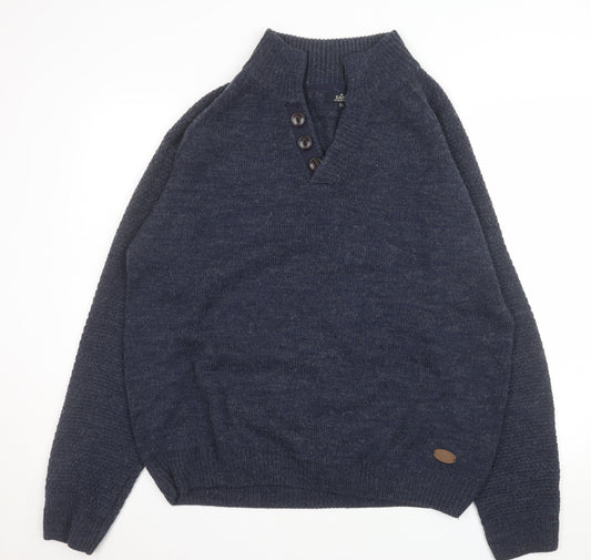 Eastex Men's Blue Henley Jumper XL Wool Blend Knit