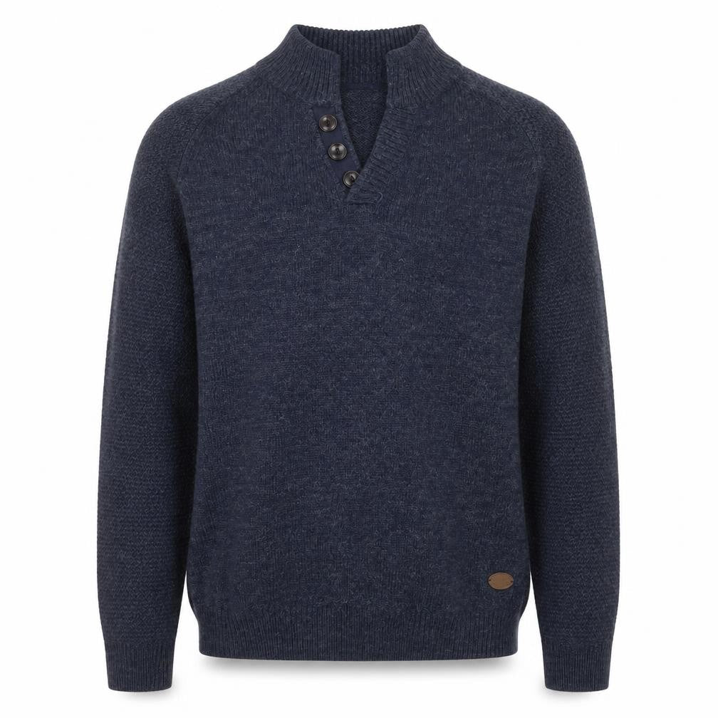 Front view of Eastex Men's Blue Henley Jumper XL Wool Blend Knit