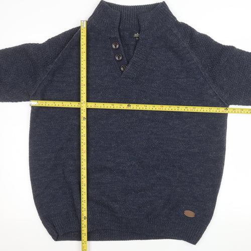 Eastex Men's Blue Henley Jumper XL Wool Blend Knit