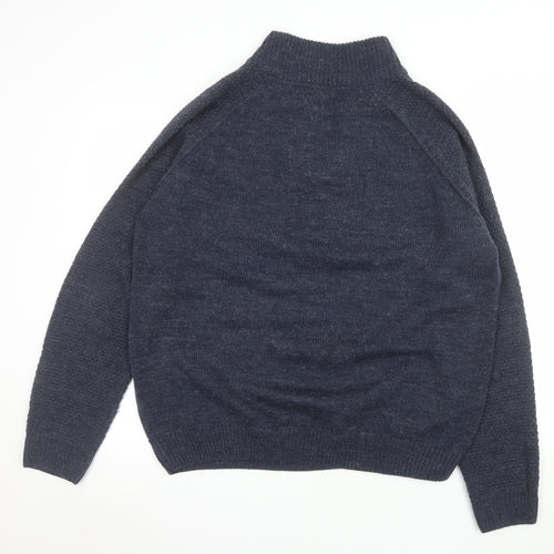 Eastex Men's Blue Henley Jumper XL Wool Blend Knit