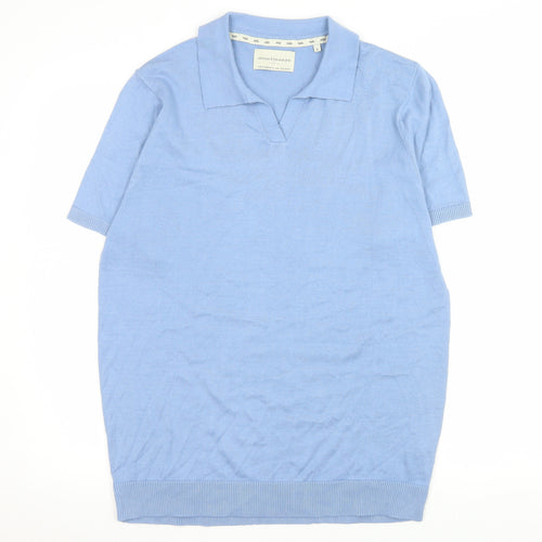 Avantgarde Paris Women Blue Knit Short Sleeve Polo Top Size L