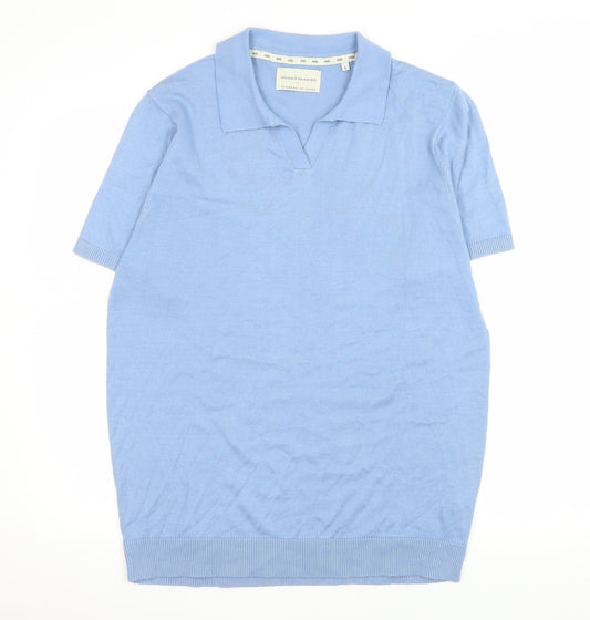 Avantgarde Paris Women Blue Knit Short Sleeve Polo Top Size L