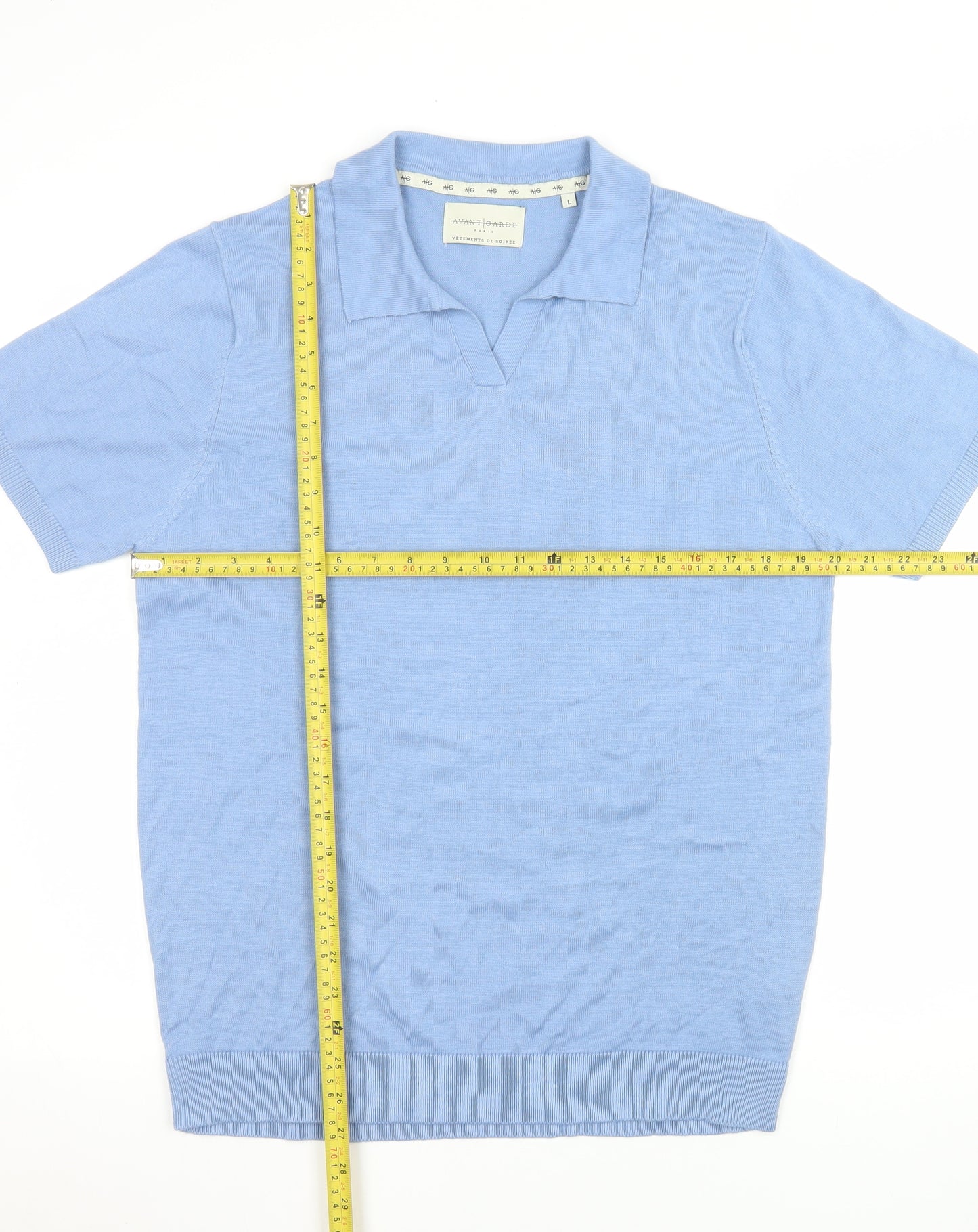 Avantgarde Paris Women Blue Knit Short Sleeve Polo Top Size L