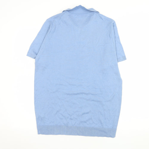 Avantgarde Paris Women Blue Knit Short Sleeve Polo Top Size L