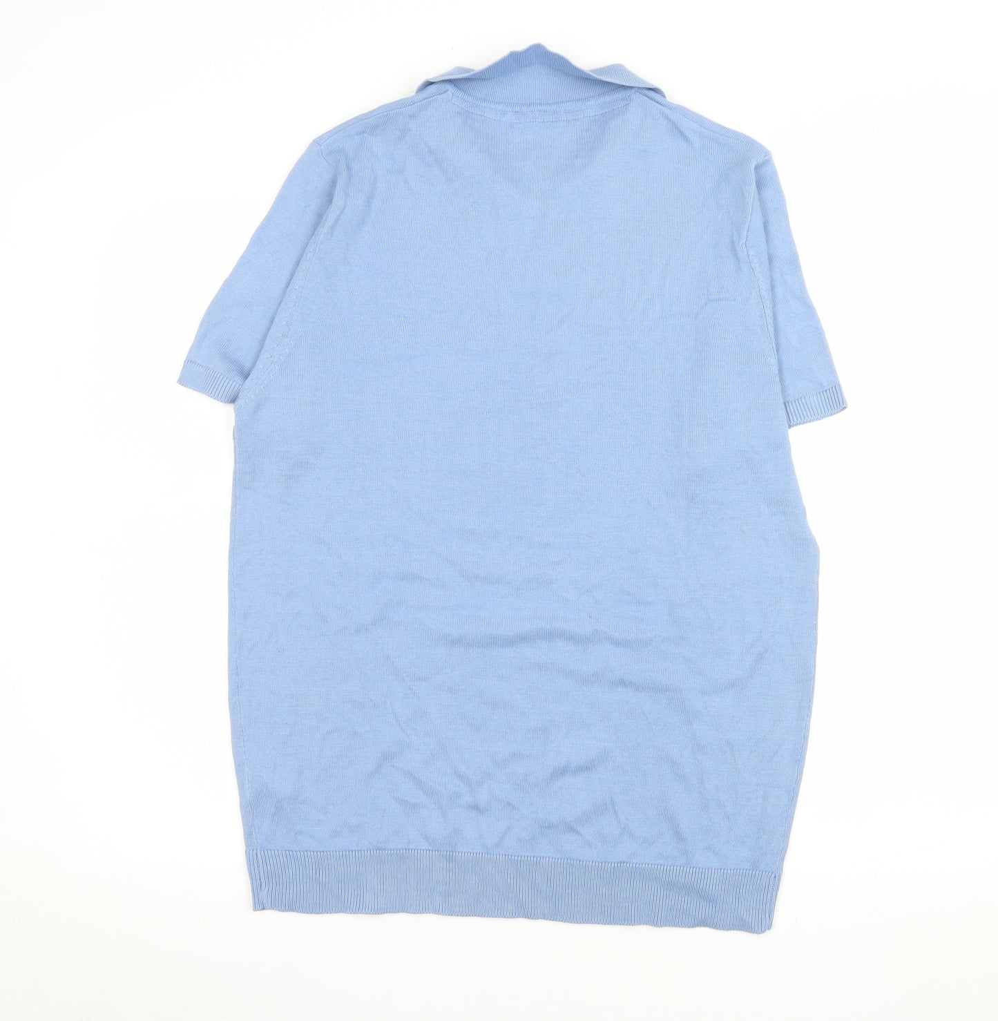 Avantgarde Paris Women Blue Knit Short Sleeve Polo Top Size L