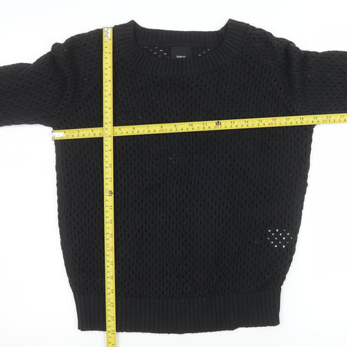 Idano Womens Black Open-Knit Cotton Merino Crew Neck Jumper S
