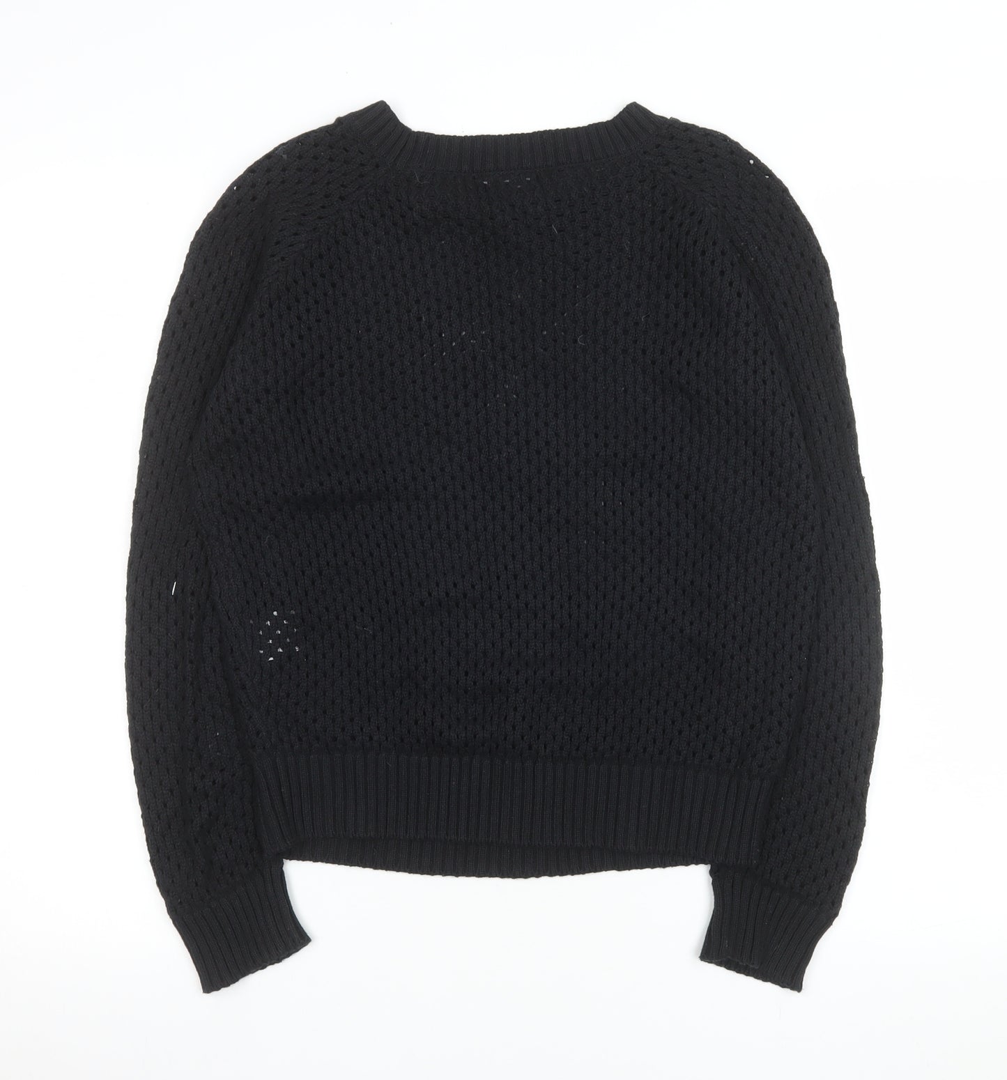 Idano Womens Black Open-Knit Cotton Merino Crew Neck Jumper S