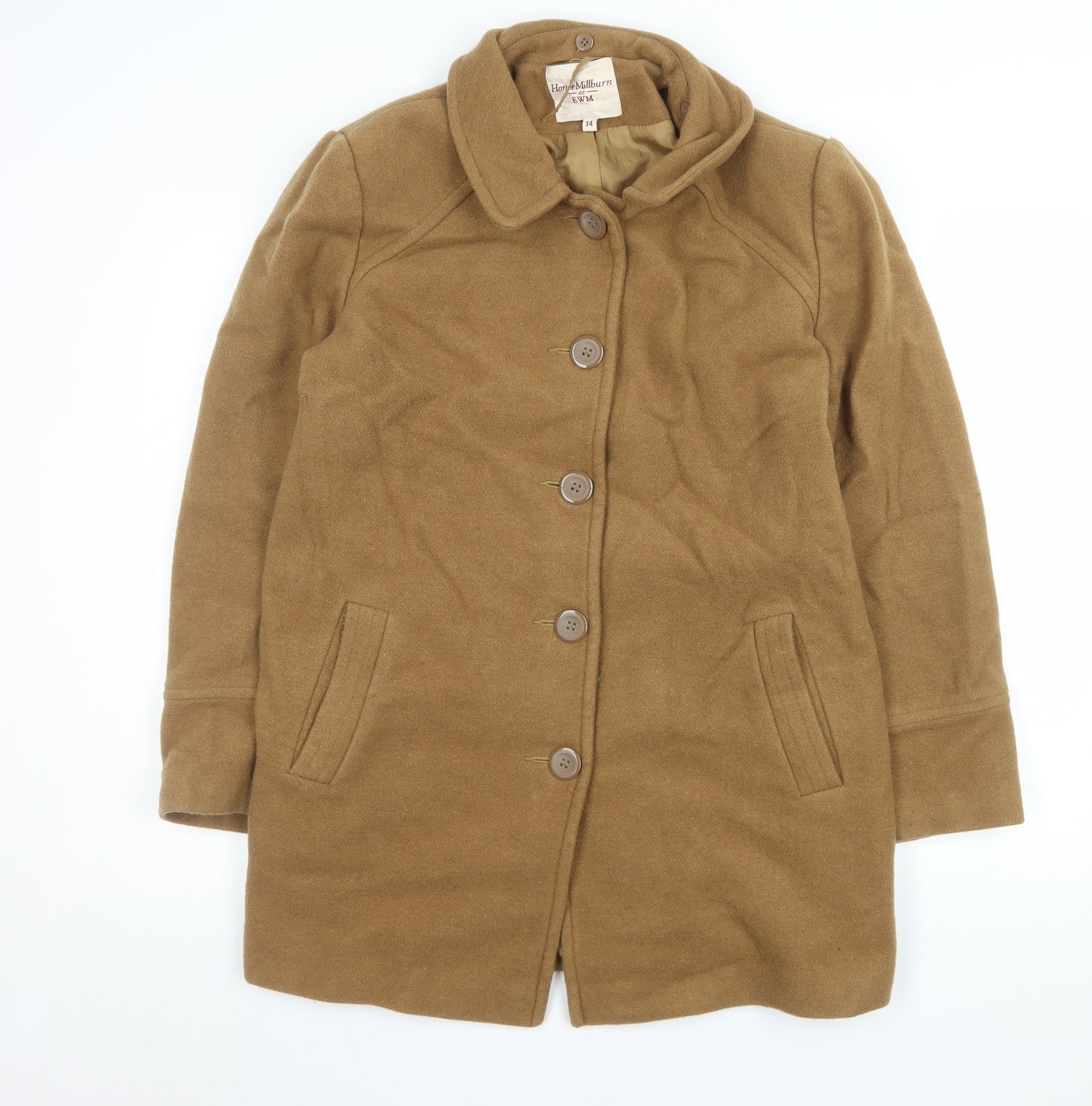 Honor Millburn Women’s Brown Wool Blend Mid-Length Coat Size 14