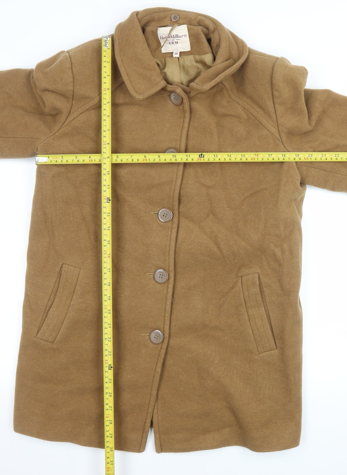 Honor Millburn Women’s Brown Wool Blend Mid-Length Coat Size 14