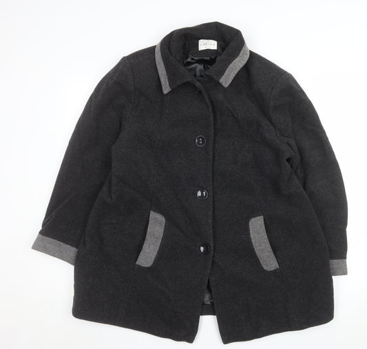 Eastex Women Black Wool Blend Mid-Length Coat Size 18