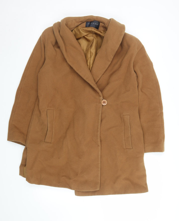 Alexon Women Brown Wool Cashmere Mid-Length Overcoat UK 14
