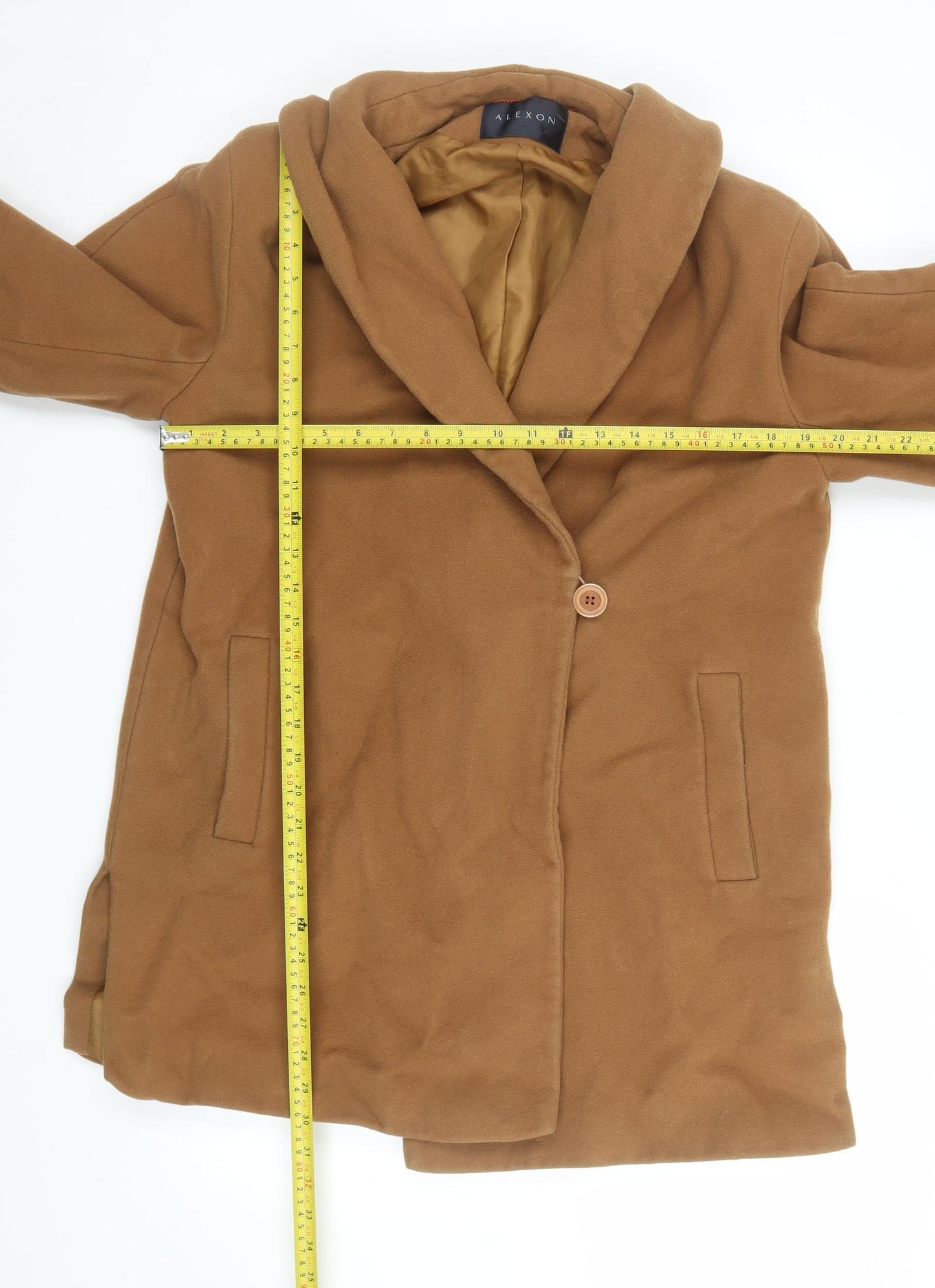 Alexon Women Brown Wool Cashmere Mid-Length Overcoat UK 14