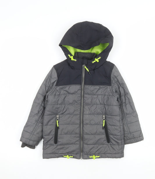 Tu Boys Grey Hooded Puffer Jacket 3-4 Years Full Zip Winter Coat