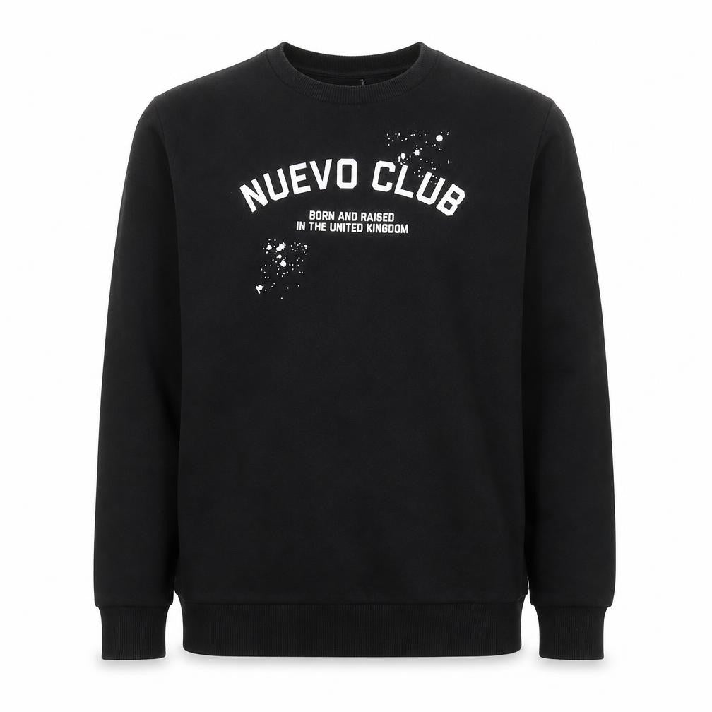 Front view of Nuevo Club Men's Black Graphic Pullover Sweatshirt, size S