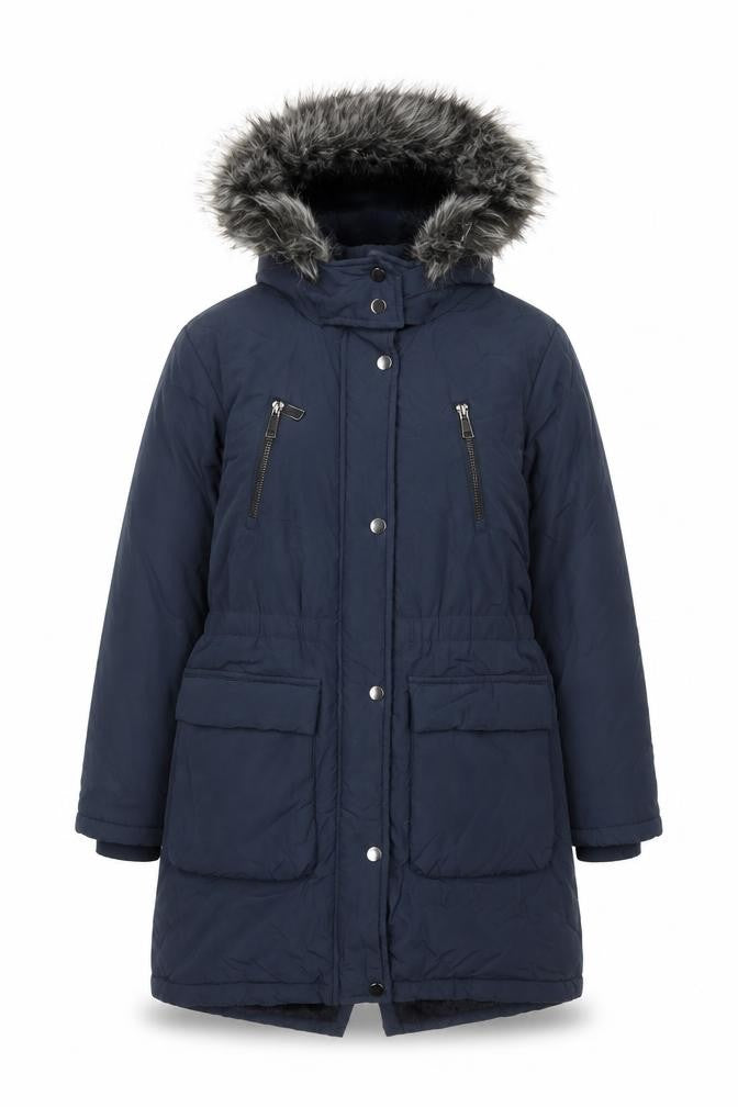 Next Girls Blue Faux Fur Hooded Long Parka Coat 9 Years Winter Jacket