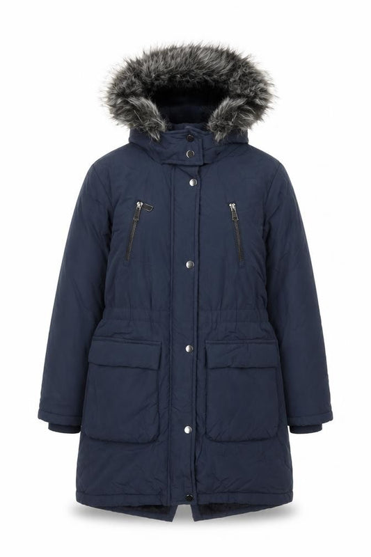 Next Girls Blue Faux Fur Hooded Long Parka Coat 9 Years Winter Jacket