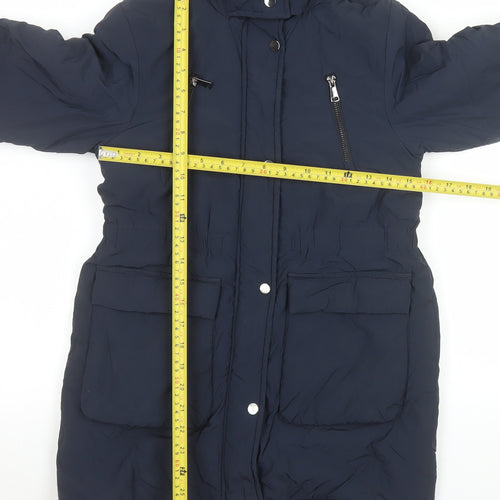 Next Girls Blue Faux Fur Hooded Long Parka Coat 9 Years Winter Jacket